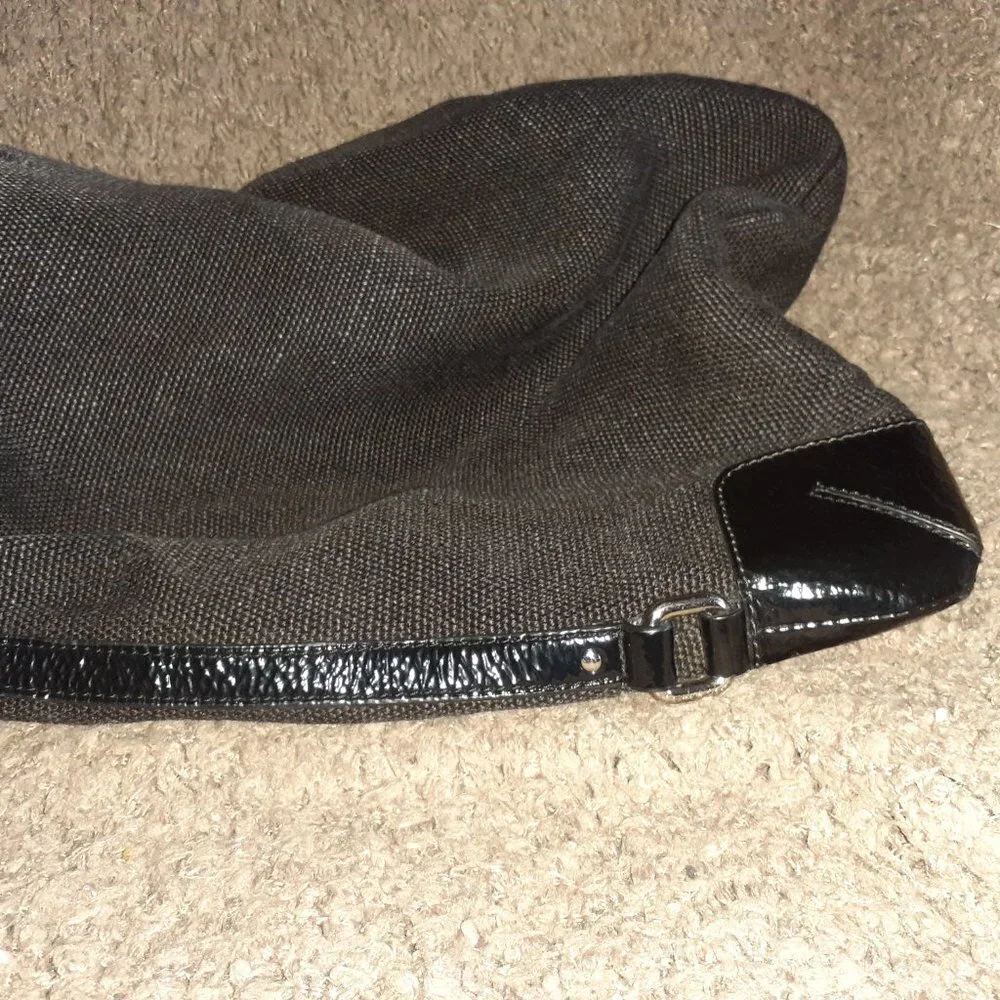 CLUB MONACO-Black Burlap & Patent Leather-Hobo